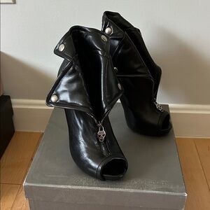 Alexander McQueen Black Leather Peep-Toe Boots
